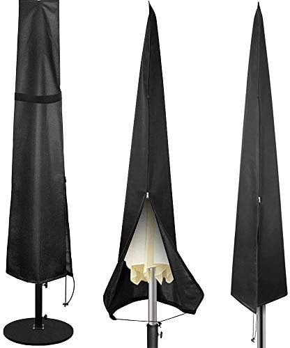 Housse de parasol de terrasse en tissu Oxford 420D très résistant et imperméable avec fermeture éclair et tige télescopique pour 2,1 m à 3,4 m