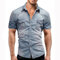 Men Denim Thin Shirt Short Sleeve Soft Cotton Two Pockets Slim Slight Elastic Jeans Cowboy Shirt (light blue,Large)
