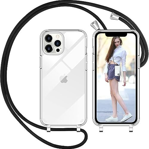 Nupcknn Handykette Hülle für iPhone 12 Pro Max(6.7) Hülle Schutzfolie Silikon Necklace(abnehmbar) Hülle mit Kordel zum Umhängen TPU Handy Schutzhülle mit Band(Transparent)