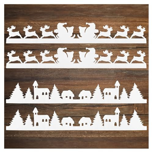 com-four® 4X Dekogirlande Winter - Deko-Band mit Schlitten, Weihnachtsmann und Winterstadt - weihnachtliche Tischdeko - Tischläufer für Weihnachten (Frozen Landscape)
