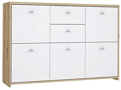 Newroom Kommode Artisan Eiche Sideboard Skandi Modern - 113,9x77,3x29,6 cm (BxHxT) - Highboard Anrichte - [Lana.Four] Wohnzimmer Wohnstube Büro