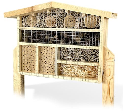 GARTENETAGE XXL Insektenchalet/Bienenhotel Groß zum Aufstellen/Insektenhotel XXL aus Massiv-Holz für Bienen, Marienkäfer & Florfliegen/Nisthilfe & Artenschutz für Balkon & Garten
