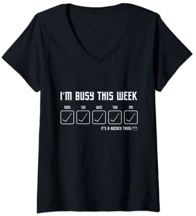 Damen Eishockeyschläger Puck Eissport Eishockey T-Shirt mit V-Ausschnitt