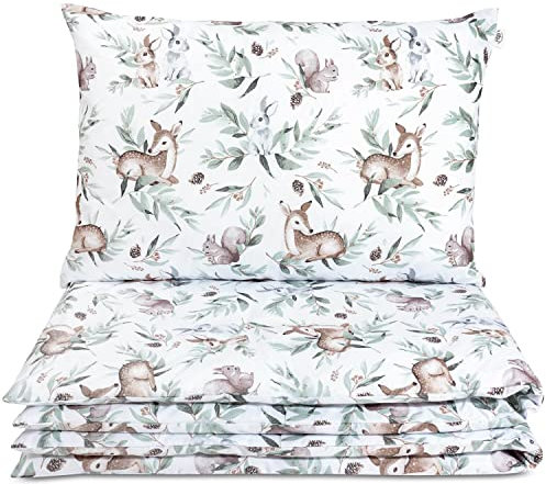 Pepi - Baby Bettwäsche Set - 135x100 cm Kinderbettdecke und 60x40 cm Kissen - 100% Baumwolle - Anti-Allergisch - Green Groove