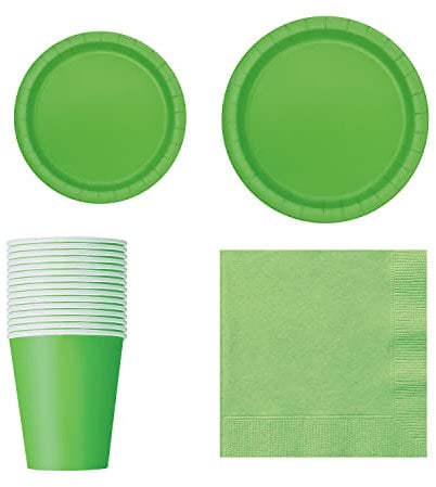 Trimming Shop 70pcs Disposable Party Tableware Set, 7 Round Plates 20pcs, 9 Plates 16pcs, 9oz Cups 14pcs, Napkins 20pcs for BBQs, Weddings, Birthday, Anniversary, Kids Party Supplies, Lime Green