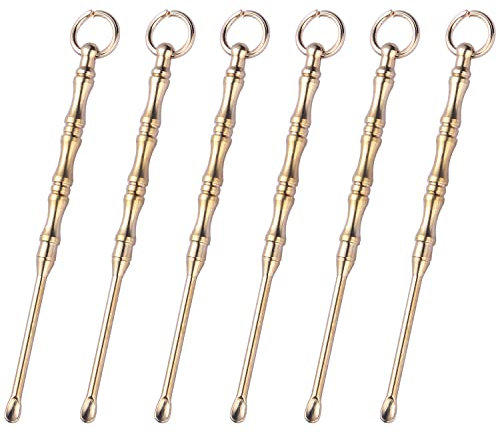 JKJF 6 Pcs Brass Snuff Spoon Tiny Powder Spoon Scoops Mini Spoon Shovel Vintage Mini Spoon Keychain Pendant Charms Necklace Loop for Spices Sand Salts - Bamboo