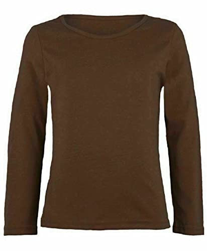 LUXFAB Kids Girls Boys New Plain Long Sleeve Basic Stretch Round Neck T-Shirt School Tee Top Size 2-13 Years Chocolate Brown