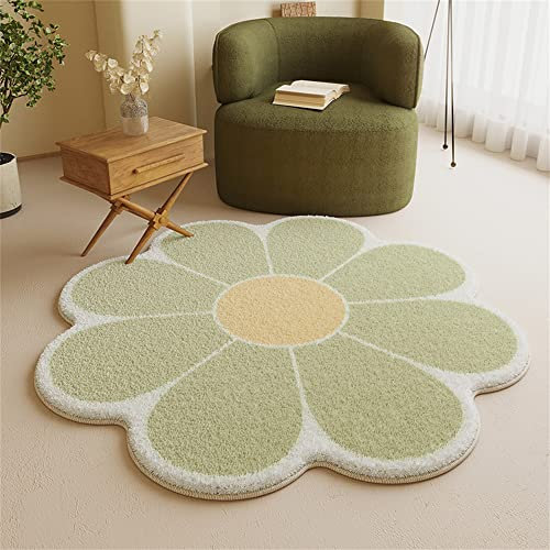 Morbuy Tapis Fleurs Doux Moelleux pour Chambre d'enfant, Tapis Shaggy en Forme de Pétale, Antidérapant Rond Tapis de Décoration Nordique pour Chambre à Coucher, Salon (60cm,Vert)