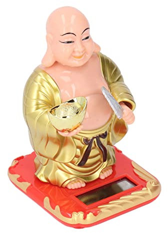 Tomotato Buddha Statue, 10cm Solarbetrieben Lachende Buddha Statue, Kunststoff Feng Shui Happy Buddha Skulptur für Heim und Autodekoration, Kopf und Handgelenk Schaukel