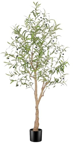 FEELEAD Olivenbaum künstlich 150 cm – Realistischer künstlicher Olivenbaum 5ft, große künstliche Olivenbaum-Pflanze im Topf für Zuhause & Büro Deko