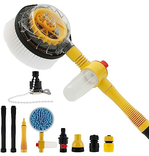 MaLng Car Wash Brush Kit Auto Rotating Car Wash Brush with Soap Dispenser 39'' Long Handle Auto Foaming Car Cleaning Brush High Pressure Car Cleaner with Hose Attachment For Car Truck Garden Home
