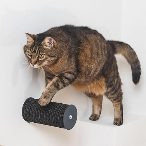 LucyBalu® Jumper Katzen Kratzstamm & Kletterstufe für die Wand | Katzentreppe aus Sisal für Katzen Kletterwand | Katzenstufe | Sisal Kratzstamm Wandmontage | Wandkratzbaum | Katzenleiter | Anthrazit