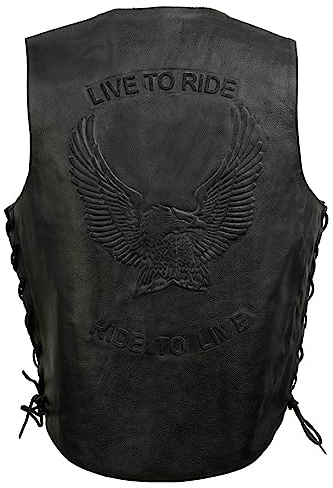 EVENT LEATHER ELM3900 Men's 100% Genuine Motorcycle Leather Vest | Biker Vests with Embossed Eagle | Live To Ride - 2X-Large