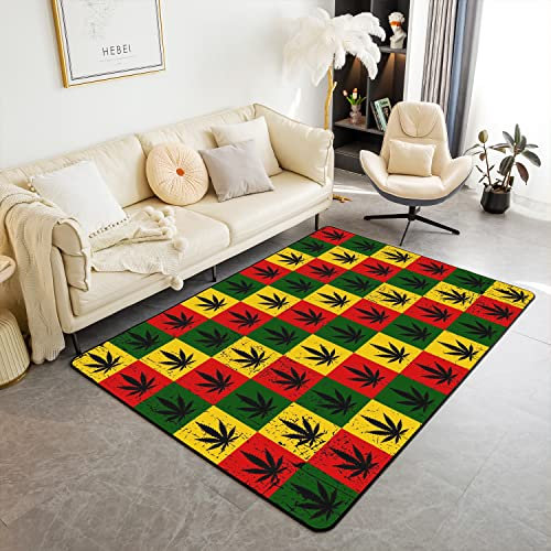 Homemissing Cannabis Weed Tapis Chambre Chanvre Feuilles antidérapantes Tapis de Salon 150x200cm décoratif Souple Grille Buffalo Plaid décoration intérieure pour Adultes