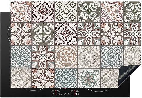 KitchenYeah© Copri Piano Induzione 78x52 cm Cucina Coprifornelli Copertura Protezione Cottura Tutto per la Cucina Mosaico - Marrone - Motivo