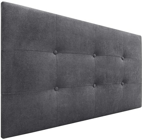 DHOME Kopfteil für Bett, gepolstert, 8 cm dick, gepolsterter Kopf, ACUALINE Stoff und Kunstleder, für Doppelbett (Stoff Aschgrau, 110 cm (Betten 80/90/105))
