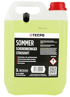 TECPO Scheibenreiniger, 5 Liter Sommer Scheibenwischwasser Scheibenklar gebrauchsfertig regenabweisend streifenfrei – Ideal für Auto, Fahrzeugscheiben, Scheinwerfer, Spiegel, Fenster