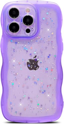 miyonsin Custodia per iPhone 12 PRO Max, Graziosa Custodia a Forma di Onde Ricce, Glitter Trasparente Custodia Protettiva per Ragazze e Donne, TPU Antishock Cover per iPhone 12 PRO Max, Viola-1