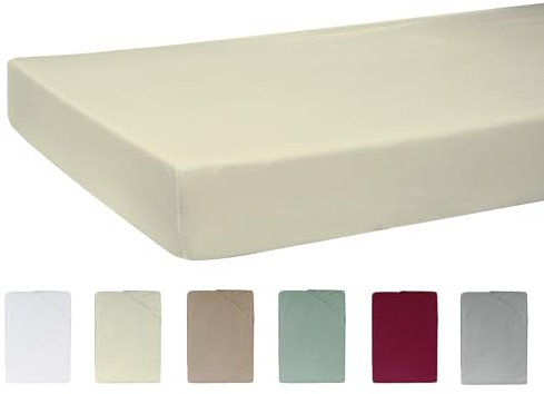 -beties- BasicSoft hochwertiges, weiches Premium Spannbetttuch ca. 120-130x200 cm mit Steghöhe ca. 30 cm. 3% Elasthan/97% supergekämmte Baumwolle (saatpearl-beige)