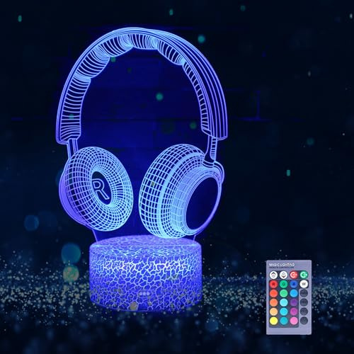 Tuzsocr Optische 3D-Illusionslampe, Hologramm-Illusions-Controller-Nachtlicht, LED-Nachttischlampe, 16 Farbwechsel mit Fernbedienung, Geburtstagsgeschenk für Jungen, Kinder, Kopfhörer-Liebhaber (C)