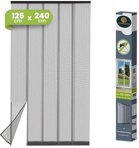 Waidmeister Luxus Lamellenvorhang Fliegenvorhang Tür Vorhang Fiberglas 125 x 240 cm anthrazit, Klemmleiste 1-TLG. mit eingenähten Gewichten