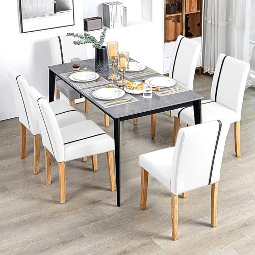 ALEAVIC Juego de 6 Sillas de Comedor, Silla de Cocina Moderna de piernas de Madera, Asiento y Respaldo Acolchado, para Sala de Estar/Hogar/Cocina/Restaurante (Blanco)