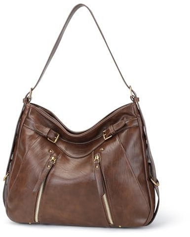 BAIGIO Hobo Tasche Groß Handtasche Damen Leder PU Umhängetasche Shopper Hobo Taschen Groß Schultertasche Leder PU Tote Laptop Tasche Damentasche Henkeltaschen Tragetasche Geldbörse Einkauf Reise Braun