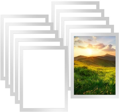 BTBHIHO 10 Stück magnetische Bilderrahmen 32,5 x 23,8 cm, magnetische Fotorahmen A4 Fotorahmen, selbstklebende faltbare Bilderrahmen mit Magnetverschluss für Zuhause, Wanddekoration (Silber)