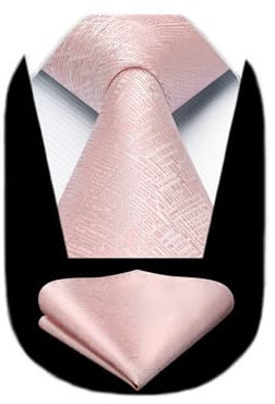 HISDERN Krawatte Rosa Elegant Business Krawatte mit Einstecktuch Set Klassisch Schlips Herren Formale Hochzeit Party