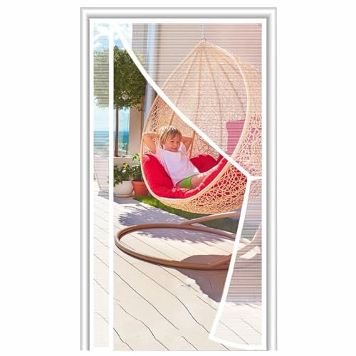 Oustiquaire Porte Fenetre Ouverture Latérale Magnetique Aimantée 120x215cm Blanc Rideau Moustiquaire en Fibre de Verre Anti-Moustiques,Fermeture Automatique Moustiquaire Balcon sans percage