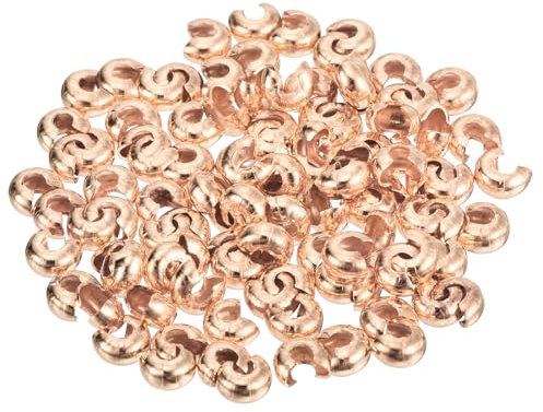 sourcing map 150pcs Crimp Bead Covers, 5mm/0.2 Half Round Open Crimp Beads Knot Cover Metal Small Loose Beads End Tip for Bracelet Jewelry Making Craft DIY, Rose Gold
