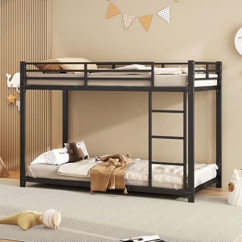 Ctastay Kinderbett Etagenbett 90x200 cm für 2 Kinder, Bett Metallbett Hochbett mit Leiter & Rausfallschutz, Familienbett Jugendbett Gastbett mit Lattenrost, Metall, Ohne Matratze (Schwarz)