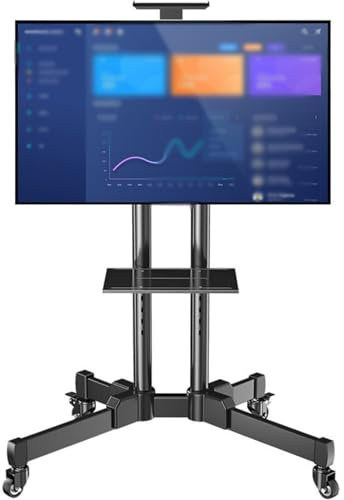 Soporte de TV móvil con ruedas para televisores de 32 a 70 pulgadas, soporte de carrito de TV universal para reuniones de oficina, transmisión en vivo, soporte de TV con ruedas para fácil movilid