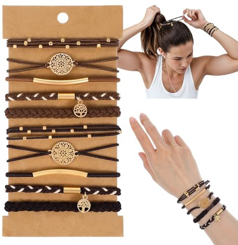 Prasacco 10 Stück Haargummi Damen, Elastische Geflochtene Haargummis für Mädchen mit Perlen, Boho Haargummi für Langes Haar