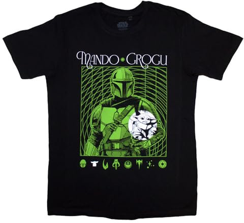 Star Wars The Mandalorian Mando and Grogu Neon T Shirt S