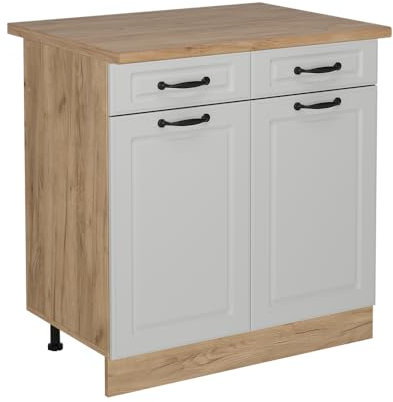 Vicco Küchenunterschrank R-Line, Schubladenschrank für die Küche, Weiß Landhaus, 80 cm, AP Eiche