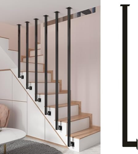 SAFWELAU Parapetto Ringhiera per scale Ringhiera per Scale Regolabile in Metallo, Colonnine Moderne con Montaggio a Parete e Soffitto per Attici, Design Contemporaneo per Interni Casa e Studio(Black,H