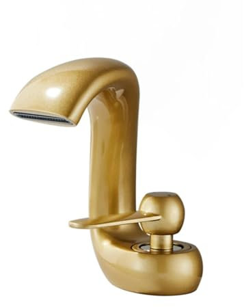 CRBUDY Rubinetto per Bagno Moderno, Rubinetto per lavabo in Oro Satinato, Rubinetto per lavabo in Ottone, Maniglia Singola, Foro Singolo, Elegante Gru per Bagno