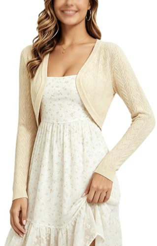 Chaqueta Torera de Punto Bolero Mujer Patrón Calado Hueco Abajo Redondeada Chaqueta Cárdigan Corto Torera Través Capa Manga Larga para Boda Corta Crochet Fiesta Elegante