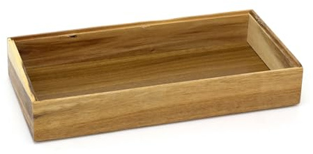 Carousel Home Acacia Wood Rectangular Storage Organiser Box | Wooden Drawer Tray for Kitchen, Bathroom, Office or Bedroom | Stackable Desk Organiser - 23.5x15cm