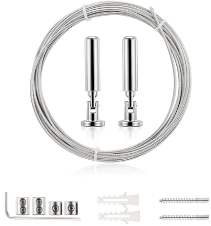 Holtrae 5 m Wandhalterung Set,Edelstahl Vorhangdraht,Gardine Stahlseil,Seilspanngarnitur,für Duschvorhänge,Spanndraht,Wäscheleine,Draht,Foto-Draht