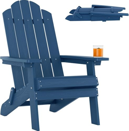 Adirondack Stuhl für Outdoor Garten: Wetterfest Adirondack Chair Kunststoff HIPS Allwetter - Adirondack Outdoor Stuhl Gartenstuhl Klappbar Bequem für Balkon/Feuerstelle/Terrasse/Beach(Navy)