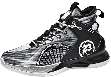 Herren-High-Top-Basketballschuhe sind rutschfeste, verschleißfeste, leichte, modische Sport-Trainingsstiefel Laufschuhe(Black,44 EU)