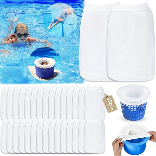 BARAKYEG 30PCS Calcetines Skimmer Piscina,Filtros de Skimmer,Filtros de Piscina para Cesta de Filtro para Cesta de Piscina para Filtro de Piscina,Cabello Pre-Filtro Skimmer de Nailon,Capturar Hojas