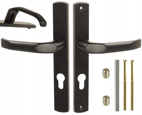 FEINZ Maniglia per Cancello con Placca Lunga 72MM | Set Maniglie per Porta da Giardino in Alluminio Nero, Guarnitura Universale per Esterni con Foro per Cilindro Profilato