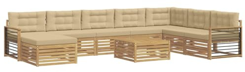 vidaXL Outdoor-Sofagarnitur 9 pcs Weiß und Beige Massivholz Akazie, Gartenmöbel, modernes Outdoor-Sofa-Set, Akazienholz, modulares Sofa, ideal für Pool und Terrasse