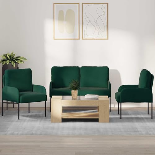Teenpull Sofa Garnitur 3er Set Dunkelgrün aus Sperrholz und Polyester, 115 x 56 x 80 cm, Metallbeine, für Wohnzimmer, Gästezimmer und modernes Sitzen