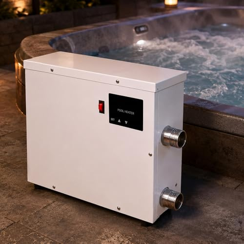 moupeaktain Calentador Eléctrico Piscina 220 V para Piscinas Pequeñas, SPA Y Jacuzzi, Calentador para Piscina Elevada con Termostato Automático, Acero Inoxidable, Calentamiento Rápido del Agua 9KW