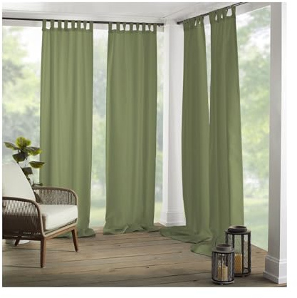 Elrene Home Fashions Matine Weatherproof Tab-Top Indoor/Outdoor Solid Color Curtain Panel for Porch, Pergola, Patio, Deck, 52”W x 108”L, Green