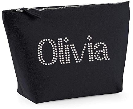 Trousse de Toilette Noire à Cristaux Personnalisables pour Le Maquillage - pour Anniversaire, fête des mères pour Les Enfants - pour Toute Occasion